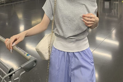 Cold-Shoulder Mock Two-Piece Short-Sleeved Tee