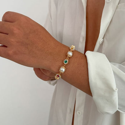 Rhinestone Faux Pearl Alloy Station Bracelet (Various Designs)