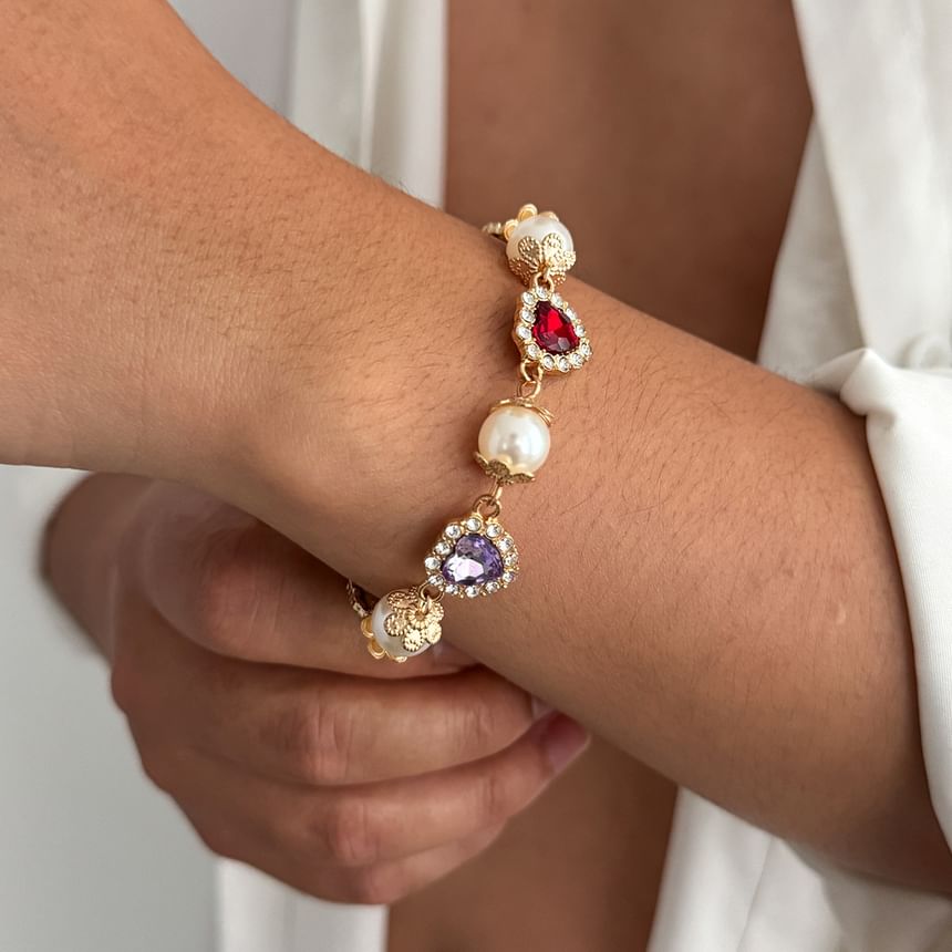 Rhinestone Faux Pearl Alloy Station Bracelet (Various Designs)