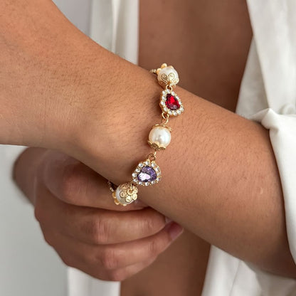 Rhinestone Faux Pearl Alloy Station Bracelet (Various Designs)