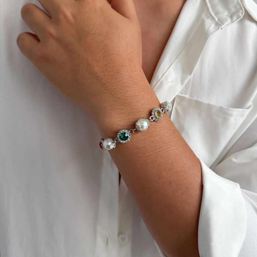 Rhinestone Faux Pearl Alloy Station Bracelet (Various Designs)
