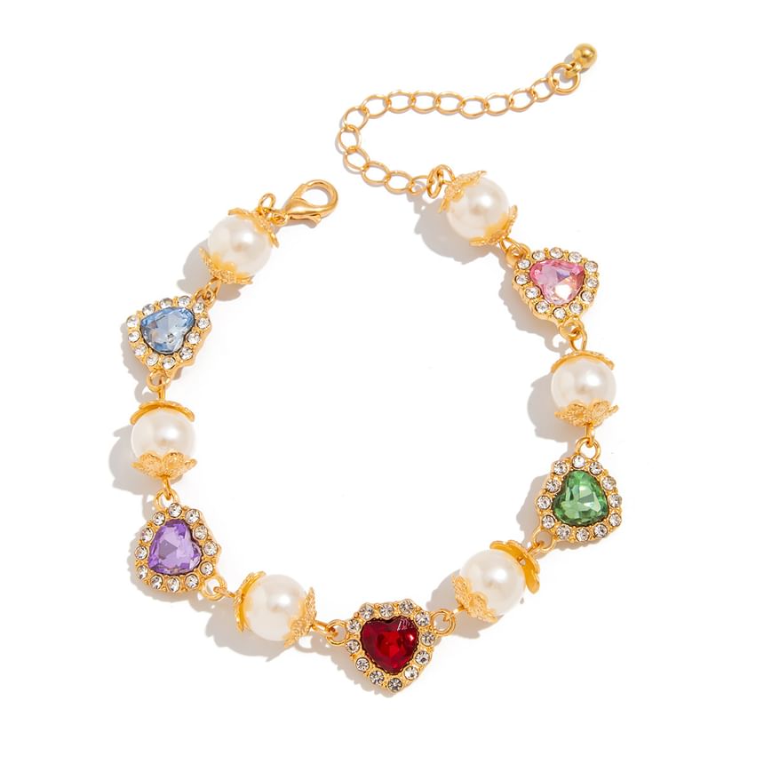 Rhinestone Faux Pearl Alloy Station Bracelet (Various Designs)