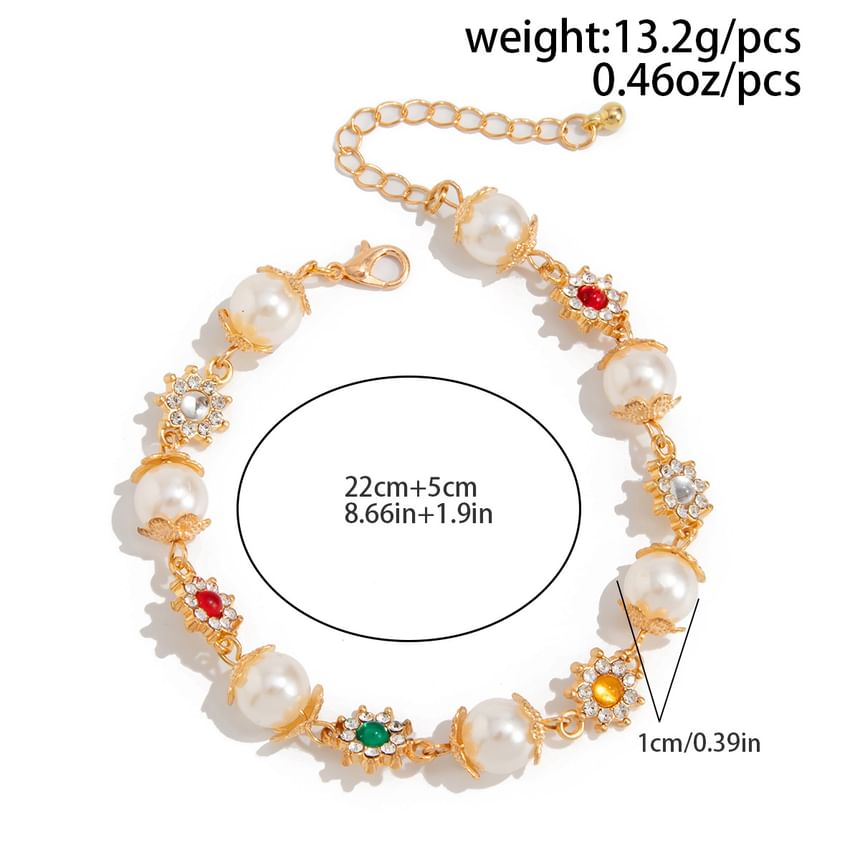 Rhinestone Faux Pearl Alloy Station Bracelet (Various Designs)
