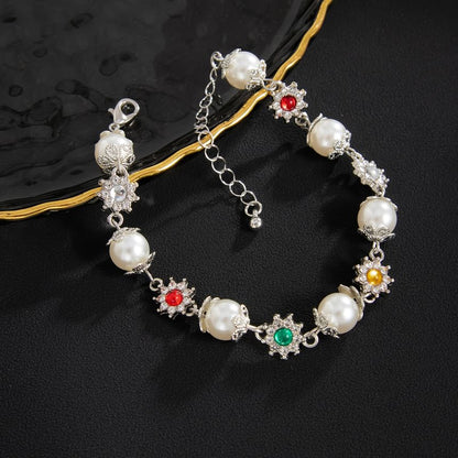 Rhinestone Faux Pearl Alloy Station Bracelet (Various Designs)