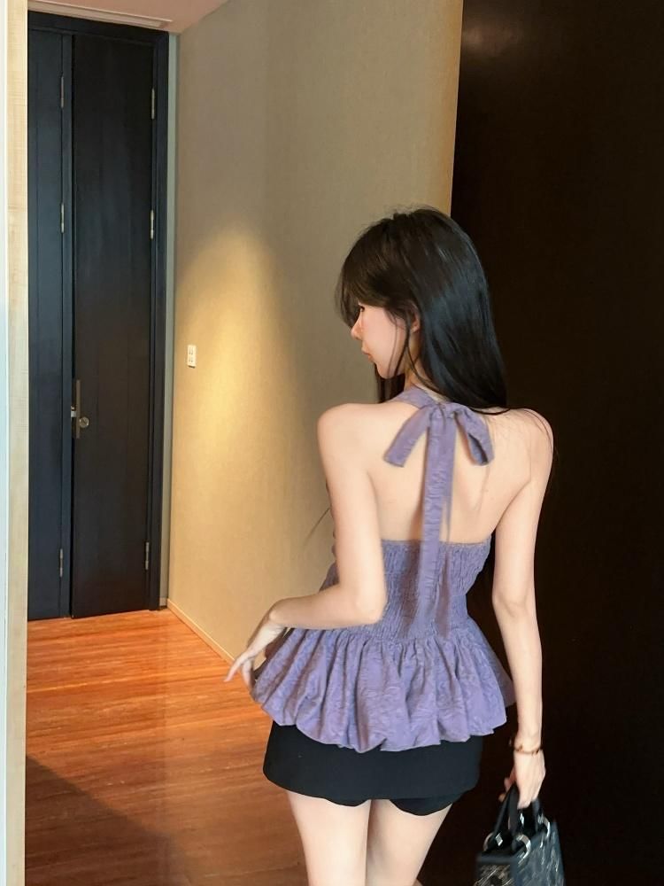 Halter Floral Peplum Lace Tank