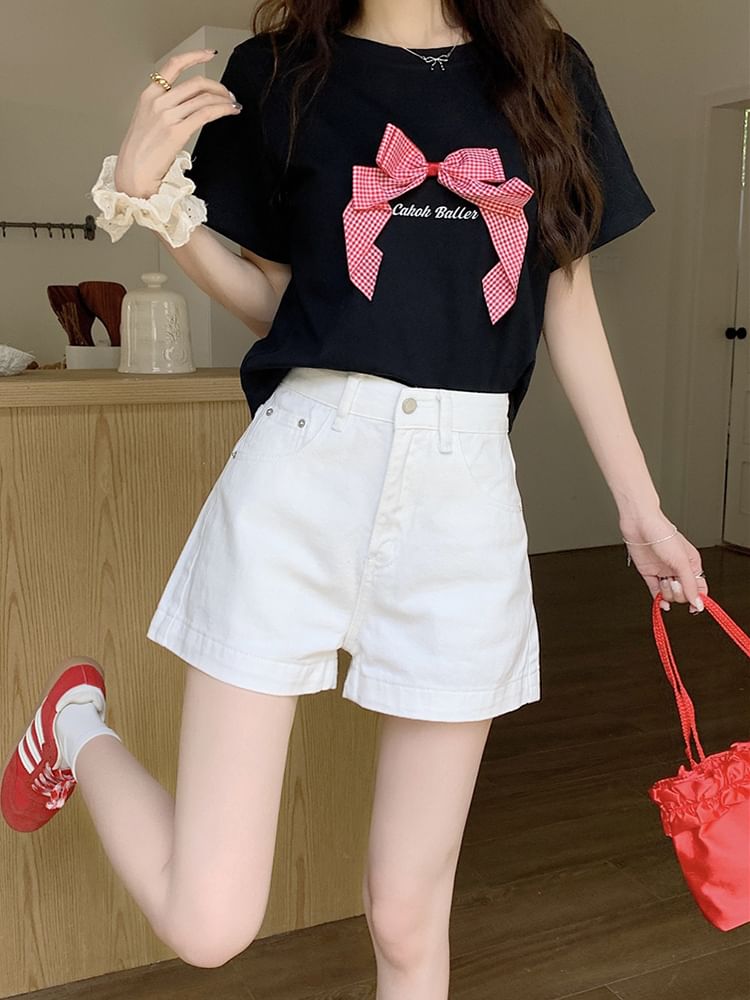High Waist Washed Wide-Leg Denim Shorts