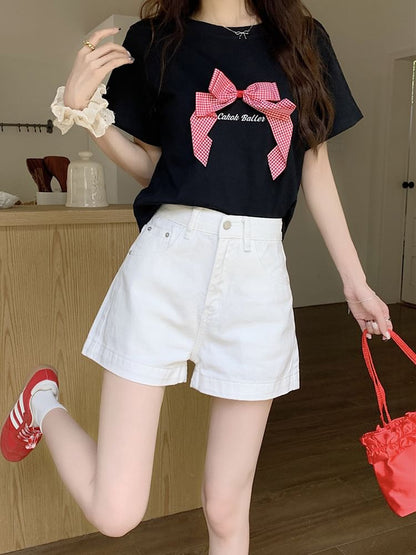High Waist Washed Wide-Leg Denim Shorts