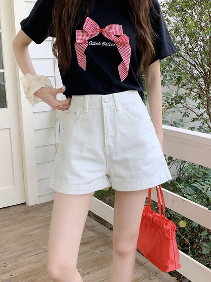 High Waist Washed Wide-Leg Denim Shorts