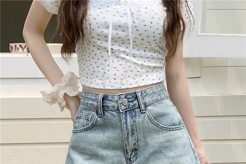 High Waist Washed Wide-Leg Denim Shorts