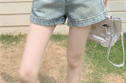High Waist Washed Wide-Leg Denim Shorts