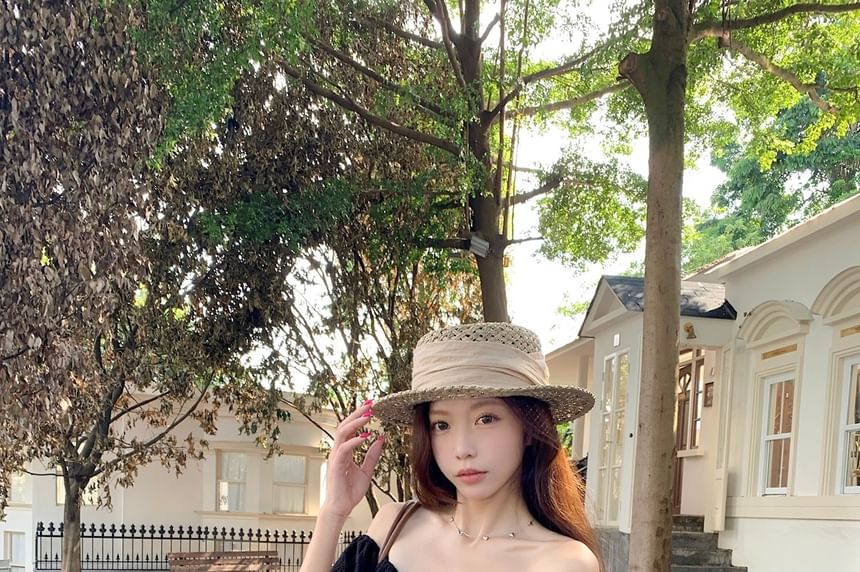 Off Shoulder Lace Panel Blouse