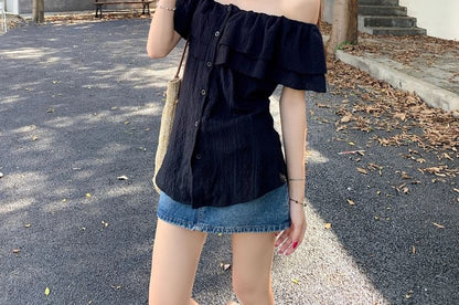 Off Shoulder Lace Panel Blouse