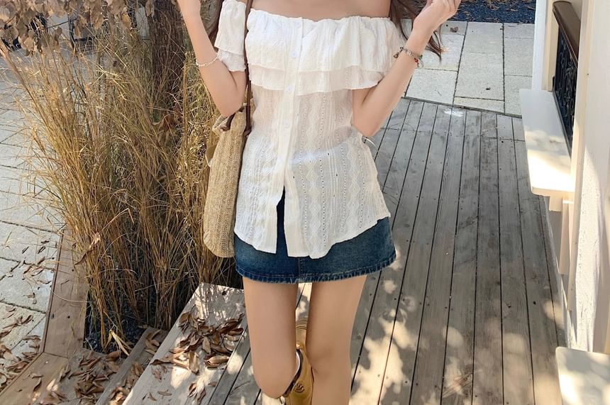 Off Shoulder Lace Panel Blouse