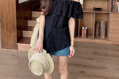Off Shoulder Lace Panel Blouse
