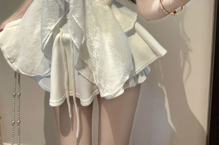 Ruffle Lace Flowy Cami & Drawstring Mini Skort