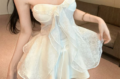 Ruffle Lace Flowy Cami & Drawstring Mini Skort