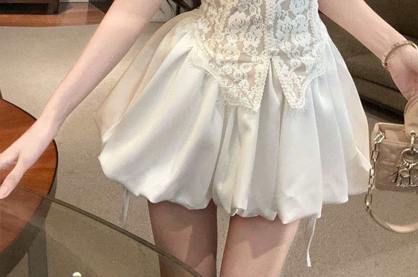 Padded Lace Crop Tube & High-Waist Bubble Skort
