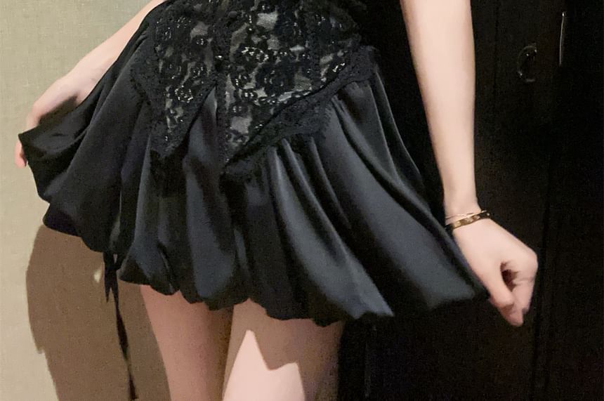 Padded Lace Crop Tube & High-Waist Bubble Skort