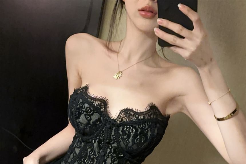 Padded Lace Crop Tube & High-Waist Bubble Skort