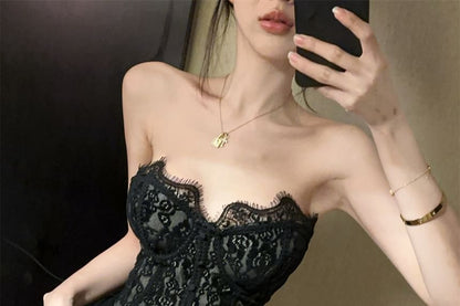 Padded Lace Crop Tube & High-Waist Bubble Skort
