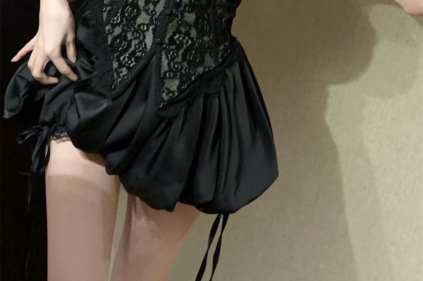 Padded Lace Crop Tube & High-Waist Bubble Skort