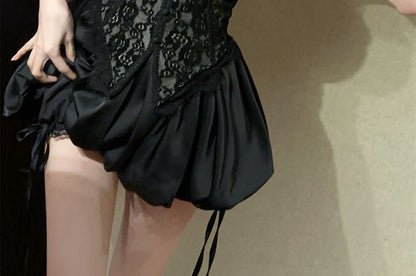 Padded Lace Crop Tube & High-Waist Bubble Skort