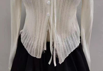 V-Neck Lace Trim Knit Top