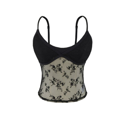 Sheer Lace Crop Camisole with Scoop Neck