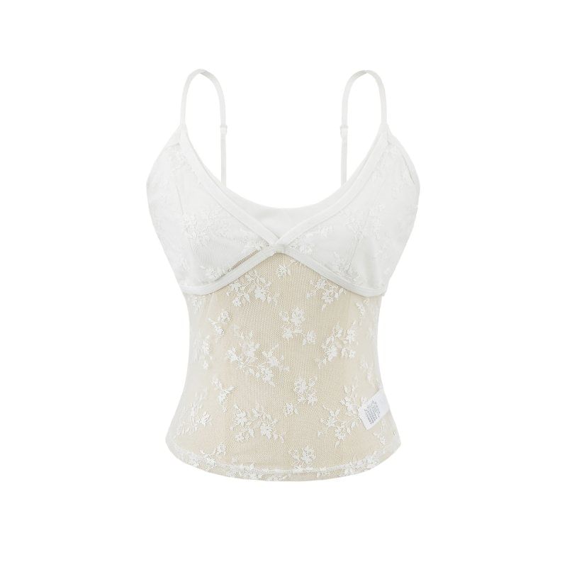 Sheer Lace Crop Camisole with Scoop Neck