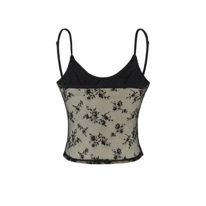 Sheer Lace Crop Camisole with Scoop Neck