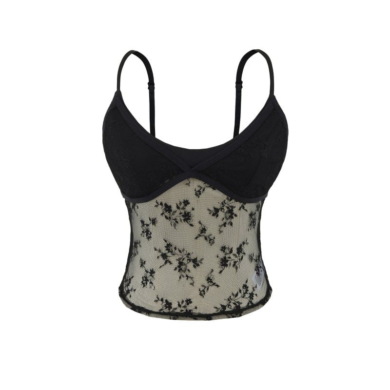 Sheer Lace Crop Camisole with Scoop Neck