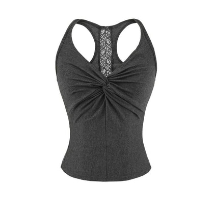 Lace-Trim Racerback Crop Tank with V-Neck