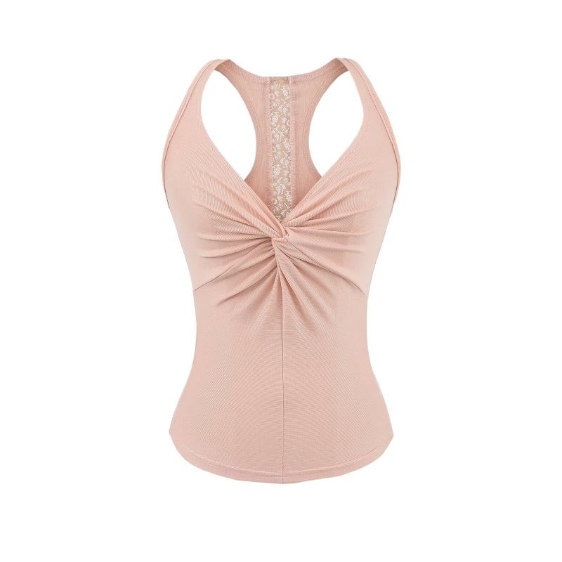 Lace-Trim Racerback Crop Tank with V-Neck