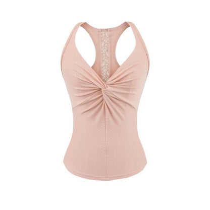 Lace-Trim Racerback Crop Tank with V-Neck