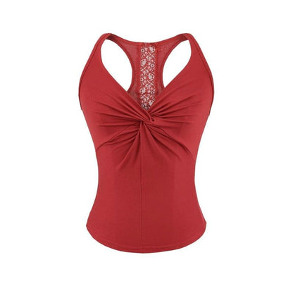 Lace-Trim Racerback Crop Tank with V-Neck