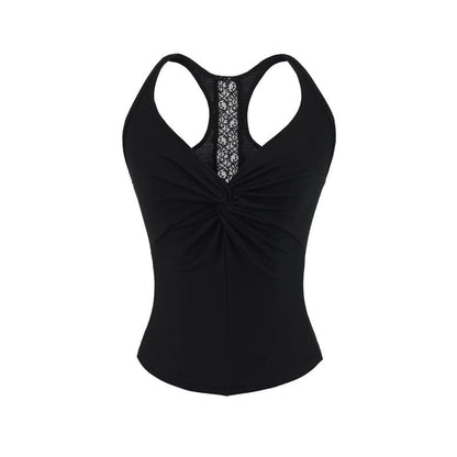 Lace-Trim Racerback Crop Tank with V-Neck