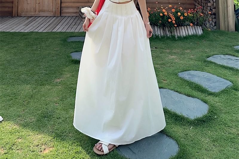 Ruched V-Neck Crop Top & Maxi A-Line Skirt Set