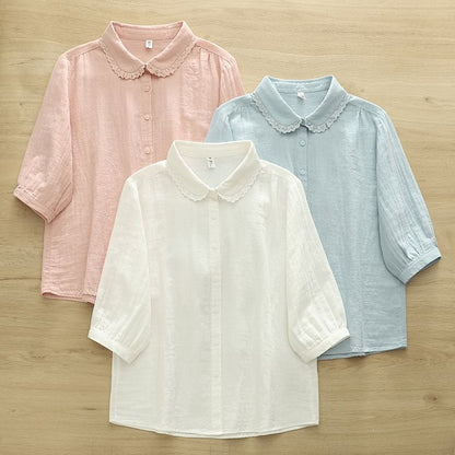 Puff Sleeve Lace Trim Shirt