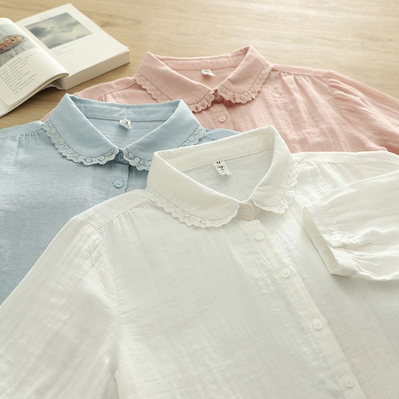 Puff Sleeve Lace Trim Shirt