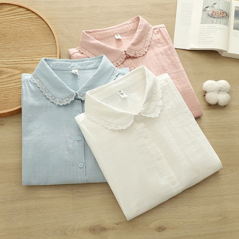 Puff Sleeve Lace Trim Shirt