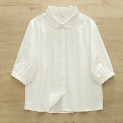Puff Sleeve Lace Trim Shirt