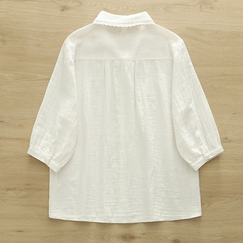 Puff Sleeve Lace Trim Shirt