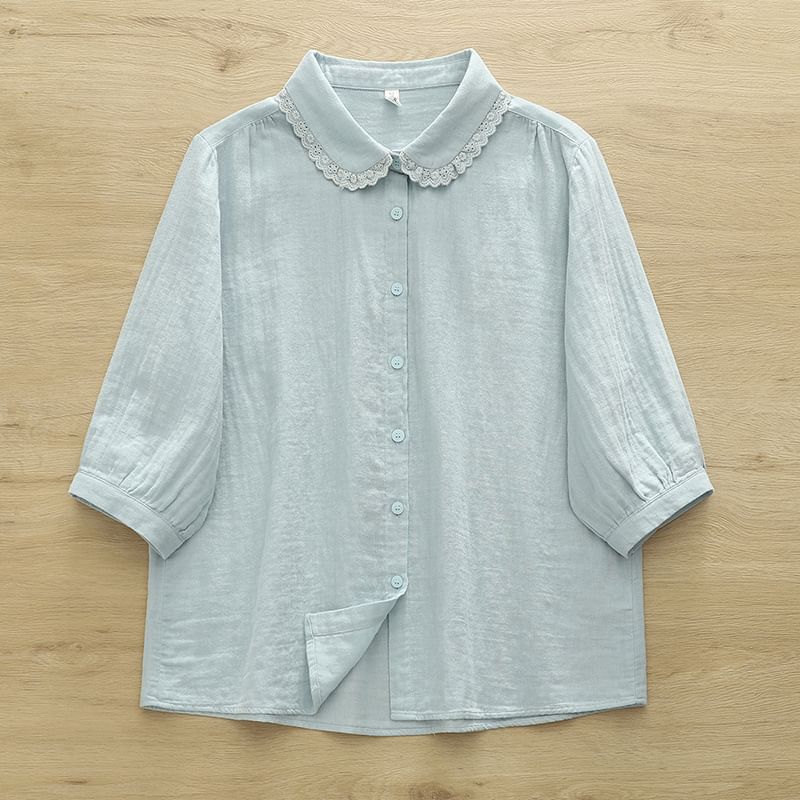 Puff Sleeve Lace Trim Shirt