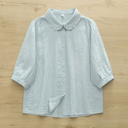 Puff Sleeve Lace Trim Shirt