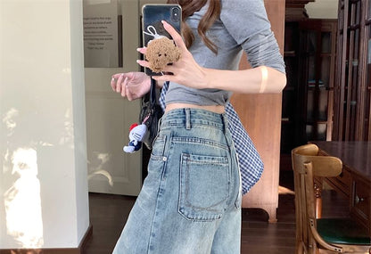 Mid Waist Washed Wide Leg Jorts