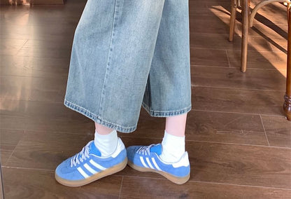 Mid Waist Washed Wide Leg Jorts