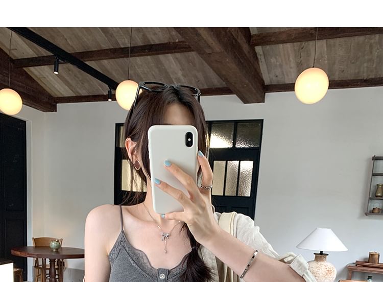 V-Neck Button Front Lace Cami