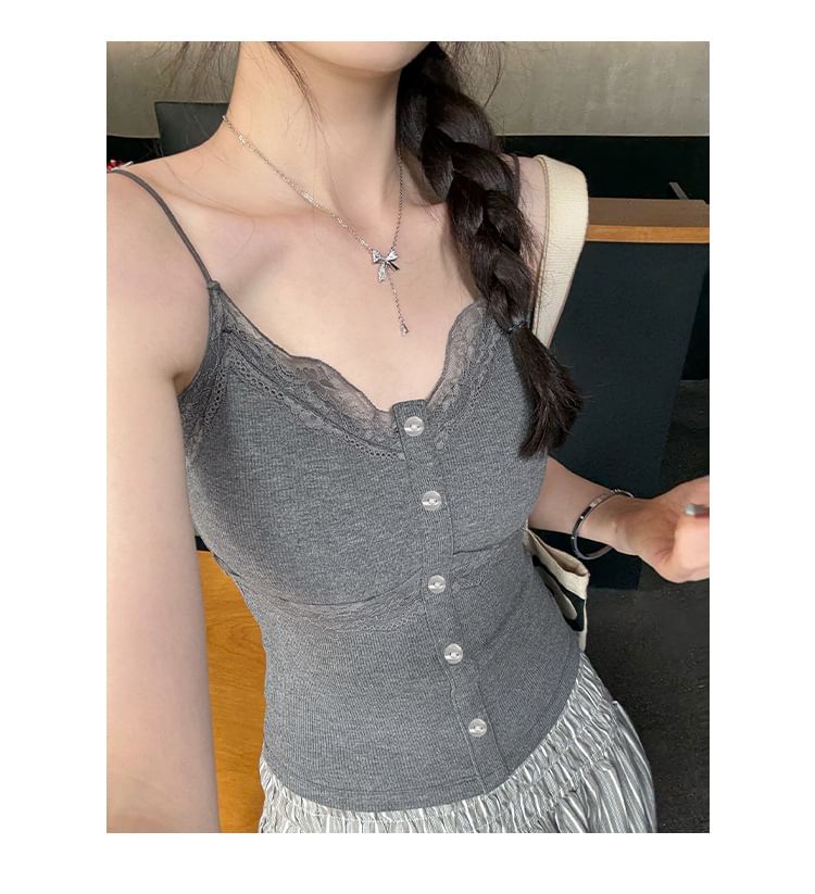V-Neck Button Front Lace Cami
