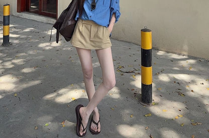 V-Neck Long Sleeve Blouse & Mini Skort Set