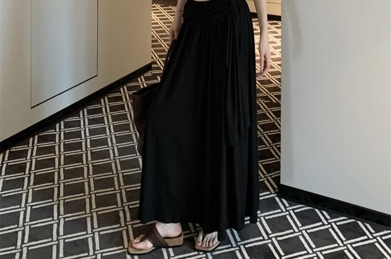 V-Neck Twist Short Sleeve Top & Maxi A-Line Skirt Set
